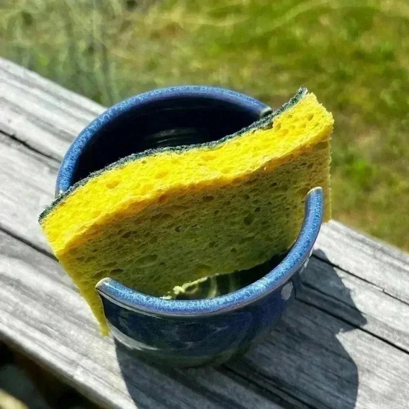 Hand Thrown Sponge Keeper Signed "Becky" Blue/Green Glaze - Picture 6 of 7